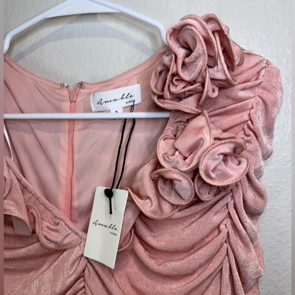 Amable by Mable Anthropologie Rose Pink Rouched Party Dress Size‎ S - Picture 2 of 9